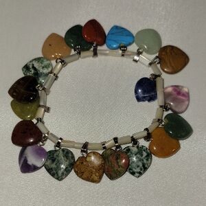Multicolor Heart Stone Charm Bracelet